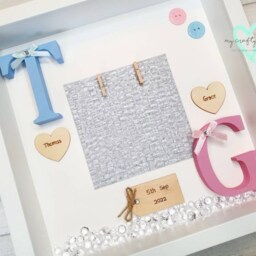 Personalised Twins Photo Box Frame, Engraved Nursery Wall Art, Christening Gift - thumbnail 3