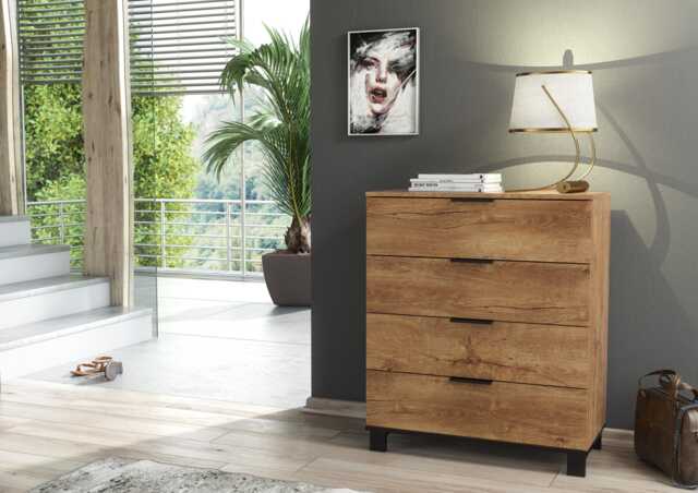 Furneo Modern Dark Oak 4 Drawer Chest Of Drawers Bedside Cabinet Storage Wood Effect Cozy 04 - image 1