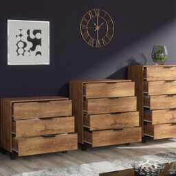 Furneo Modern Dark Oak 4 Drawer Chest Of Drawers Bedside Cabinet Storage Wood Effect Cozy 04 - thumbnail 3