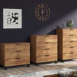 Furneo Modern Dark Oak 4 Drawer Chest Of Drawers Bedside Cabinet Storage Wood Effect Cozy 04 - thumbnail 2