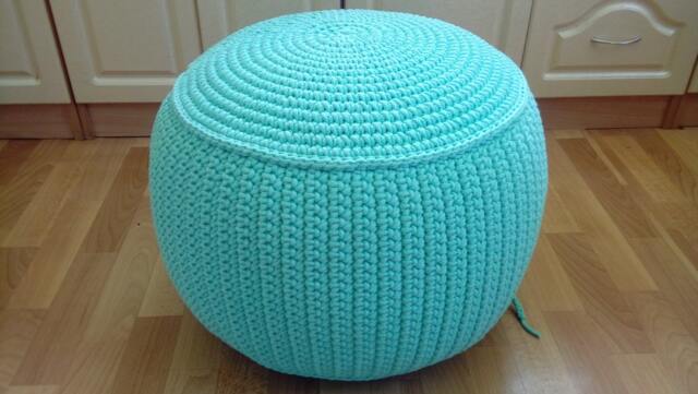 stuffed Crochet Pouf, Cotton Ottoman Footstool, 60cm - image 1