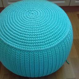 stuffed Crochet Pouf, Cotton Ottoman Footstool, 60cm - thumbnail 3