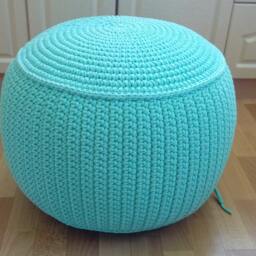 stuffed Crochet Pouf, Cotton Ottoman Footstool, 60cm - thumbnail 2