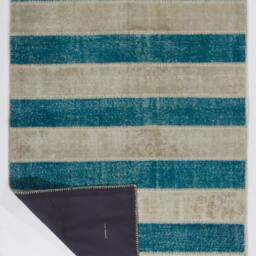 Handmade Turkish Patchwork Rug, Turquoise & Beige - thumbnail 2