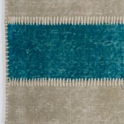 Handmade Turkish Patchwork Rug, Turquoise & Beige - thumbnail 4