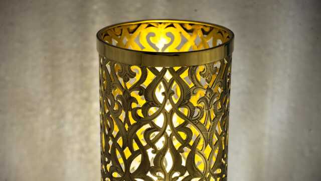 Brushed Brass Bedside Light, Pierced Cylinder Lamp, Table Lamp - image 1