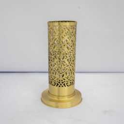 Brushed Brass Bedside Light, Pierced Cylinder Lamp, Table Lamp - thumbnail 2