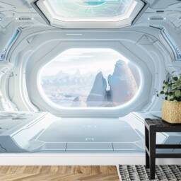 Spaceship Window View Wall Mural, Outer Space Kids Room Decor, Peel & Stick Wallpaper - thumbnail 3