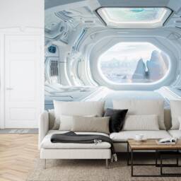 Spaceship Window View Wall Mural, Outer Space Kids Room Decor, Peel & Stick Wallpaper - thumbnail 2