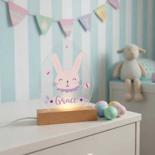 Easter Egg Bunny Led Night Light Gift With Name - Keepsake For Daughter, Niece, Granddaughter - image 1