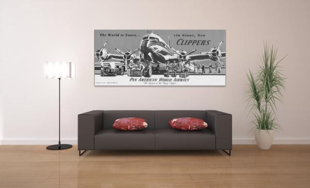 Vintage Airplane Art Print Pan American Airways Canvas Or Matte - image 1