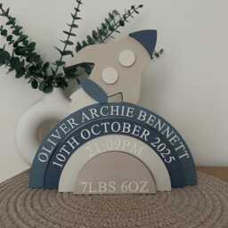Personalised Wooden Space Rocket Rainbow Engraved Newborn Nursery Decor - thumbnail 3