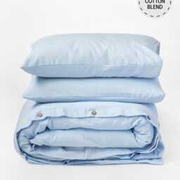 Sky Blue Linen Cotton Blend Duvet Cover Set - 3 Piece Bedding Queen King Stonewashed Summer Duvet, Soft Breathable - thumbnail 2
