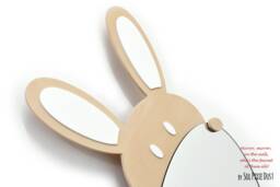 Safety Mirror Bunny Cappuccino With Led Light - Wall Decor Nursery Kid Wooden