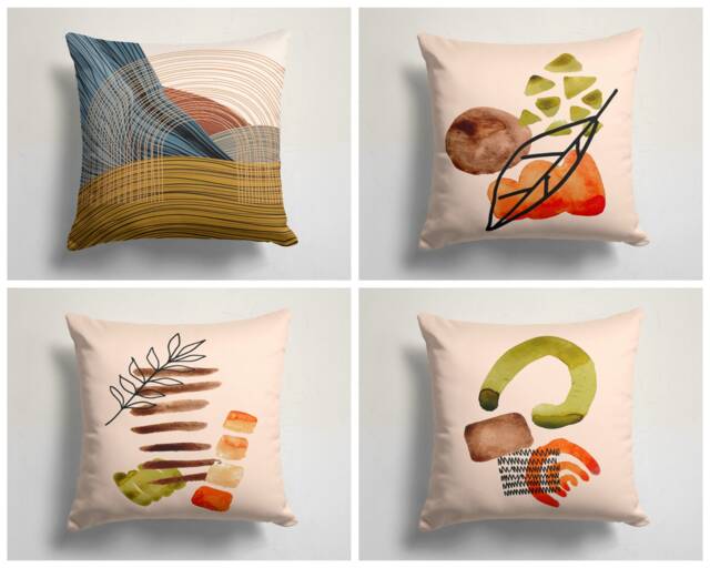Abstract Pillow Cover-Geometric Natural Pillow Case-Garden Party Cushion Cover-Housewarming Cushion Case-Gift For Her-Handmade Material - image 1