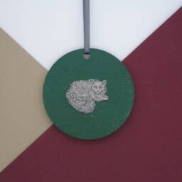 Cat Hanging Wooden Disk Decoration - Long Haired Mum Christmas Tree Ornament Owner Unique Decor - thumbnail 2