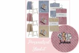 Personalised Embroidered Baby New Waffle 3 Safari Zebra Giraffe Elephant Blankets 90cm 6 Colors Super Soft - thumbnail 1