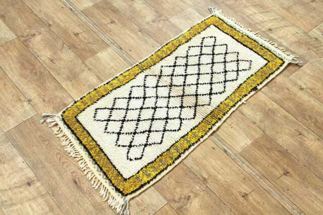 Yellow Handmade Wool Berber Runner Rug Custom Moroccan Design - image 1
