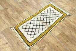 Yellow Handmade Wool Berber Runner Rug Custom Moroccan Design - thumbnail 1