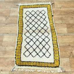 Yellow Handmade Wool Berber Runner Rug Custom Moroccan Design - thumbnail 2