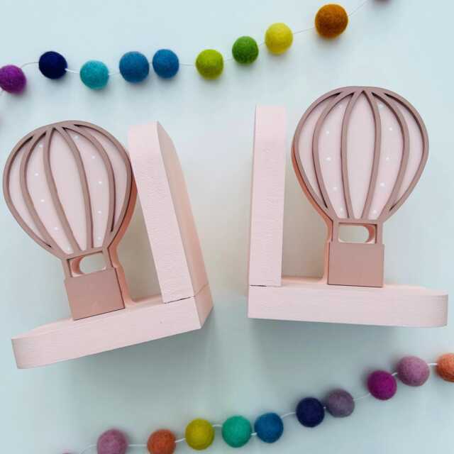 Personalised Wooden Hot Air Balloon Bookends - Kids Bedroom Or Nursery Shelf Decor - image 1