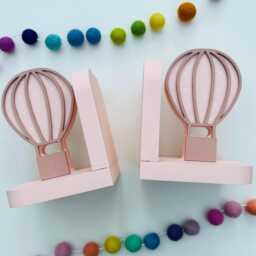 Personalised Wooden Hot Air Balloon Bookends - Kids Bedroom Or Nursery Shelf Decor - thumbnail 1