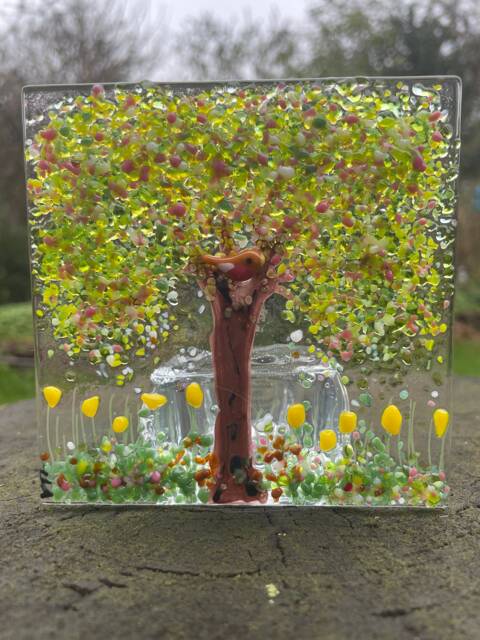 Cherry Blossom Fused Glass Tea Light-Candle Votive-Robin - image 1
