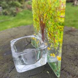 Cherry Blossom Fused Glass Tea Light-Candle Votive-Robin - thumbnail 2