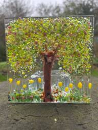 Cherry Blossom Fused Glass Tea Light-Candle Votive-Robin - thumbnail 1
