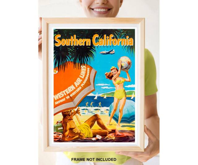 Reprint Of A Vintage Airline Travel Poster - Southern California By Western - image 1