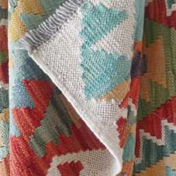 Multicolour Wool Runner, Handmade Artisan Afghan Turkish Persian Qashqai Moroccan Navajo Flatweave, Natural Kilim Rug 241x80 cm - thumbnail 4