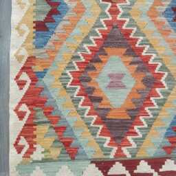 Multicolour Wool Runner, Handmade Artisan Afghan Turkish Persian Qashqai Moroccan Navajo Flatweave, Natural Kilim Rug 241x80 cm - thumbnail 2