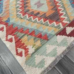 Multicolour Wool Runner, Handmade Artisan Afghan Turkish Persian Qashqai Moroccan Navajo Flatweave, Natural Kilim Rug 241x80 cm - thumbnail 3