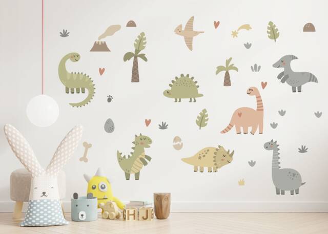 Sale Cute Dinosaurs, Removable Decals, Kids Wall Decal, Nursery Decor, Wall Stickers, Decor, 40Stickers/Pack Bedroom Decal - image 1