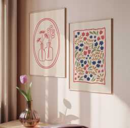 Set Of 2 Floral Prints - Typography Boho Poster Matching Posters Decor Muted Colours - thumbnail 1