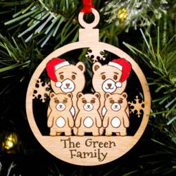 Same Sex Lgbt Bear Family Christmas Tree Decoration, Personalised Wood Engraved Bauble, Stocking Stuffer, Gay Parents Men's Kids Of 5 - thumbnail 2
