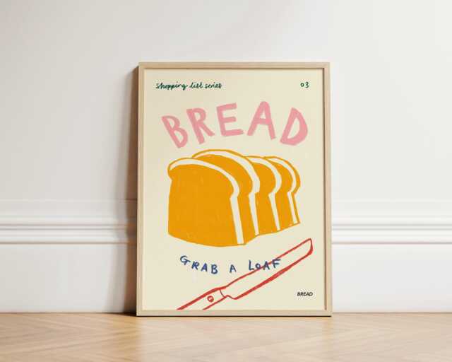 Bread Print, Quirky Kitchen Poster, Wall Art, Decor, Colourful Food Trendy Unframed - image 1