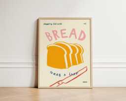 Bread Print, Quirky Kitchen Poster, Wall Art, Decor, Colourful Food Trendy Unframed