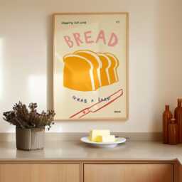 Bread Print, Quirky Kitchen Poster, Wall Art, Decor, Colourful Food Trendy Unframed - thumbnail 2