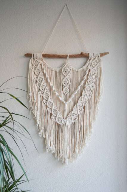 Medium-Large Macrame Wall Hanging, Minimalist Tapestry, Natural Fiber Art, Modern Woven Housewarming Gift - image 1