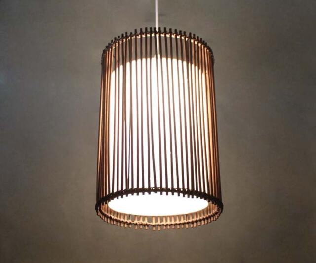 Mid Century Modern Bamboo Pendant Light - Cylinder Hanging Lamp - image 1