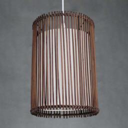Mid Century Modern Bamboo Pendant Light - Cylinder Hanging Lamp - thumbnail 2