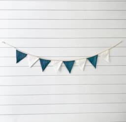 Handmade Linen Bunting Garland - Navy Blue Nursery Banner - thumbnail 1