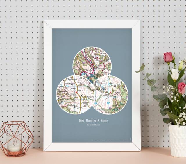 Personalised Postcodes Three Circle Locations Map Print - Gift, Gift For Him, Her, Map, Family, Married, Wall Decor, Couples - image 1