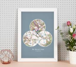 Personalised Postcodes Three Circle Locations Map Print - Gift, Gift For Him, Her, Map, Family, Married, Wall Decor, Couples - thumbnail 1