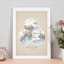 Personalised Postcodes Three Circle Locations Map Print - Gift, Gift For Him, Her, Map, Family, Married, Wall Decor, Couples - thumbnail 2