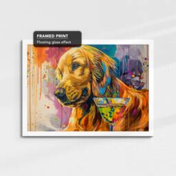 Golden Retriever Cocktail Glass Painting Framed Poster Print & Canvas Wall Decor Art Bar Kitchen Room Dog Gift Pet - thumbnail 3