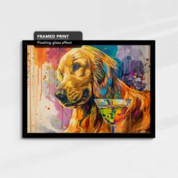 Golden Retriever Cocktail Glass Painting Framed Poster Print & Canvas Wall Decor Art Bar Kitchen Room Dog Gift Pet - thumbnail 2