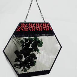 Hexagonal Mirror, Rustic Embroidery Cloth Delicate Wedding Mirror Gift, Housewarming Home Decor - thumbnail 3