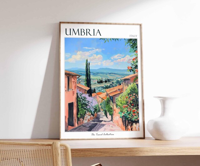 Umbria Italy Travel Poster Vintage Italian Wall Art